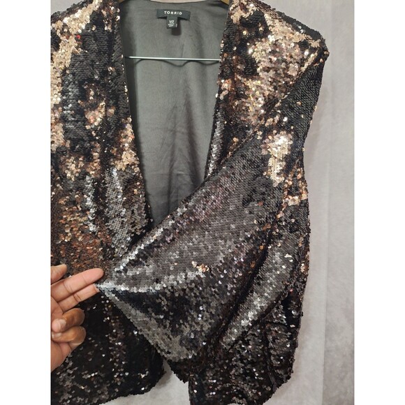 Torrid Black & Gold Sequin Open Front Kimono Blazer Cardigan 1X/2X Holiday Party - Picture 9 of 11
